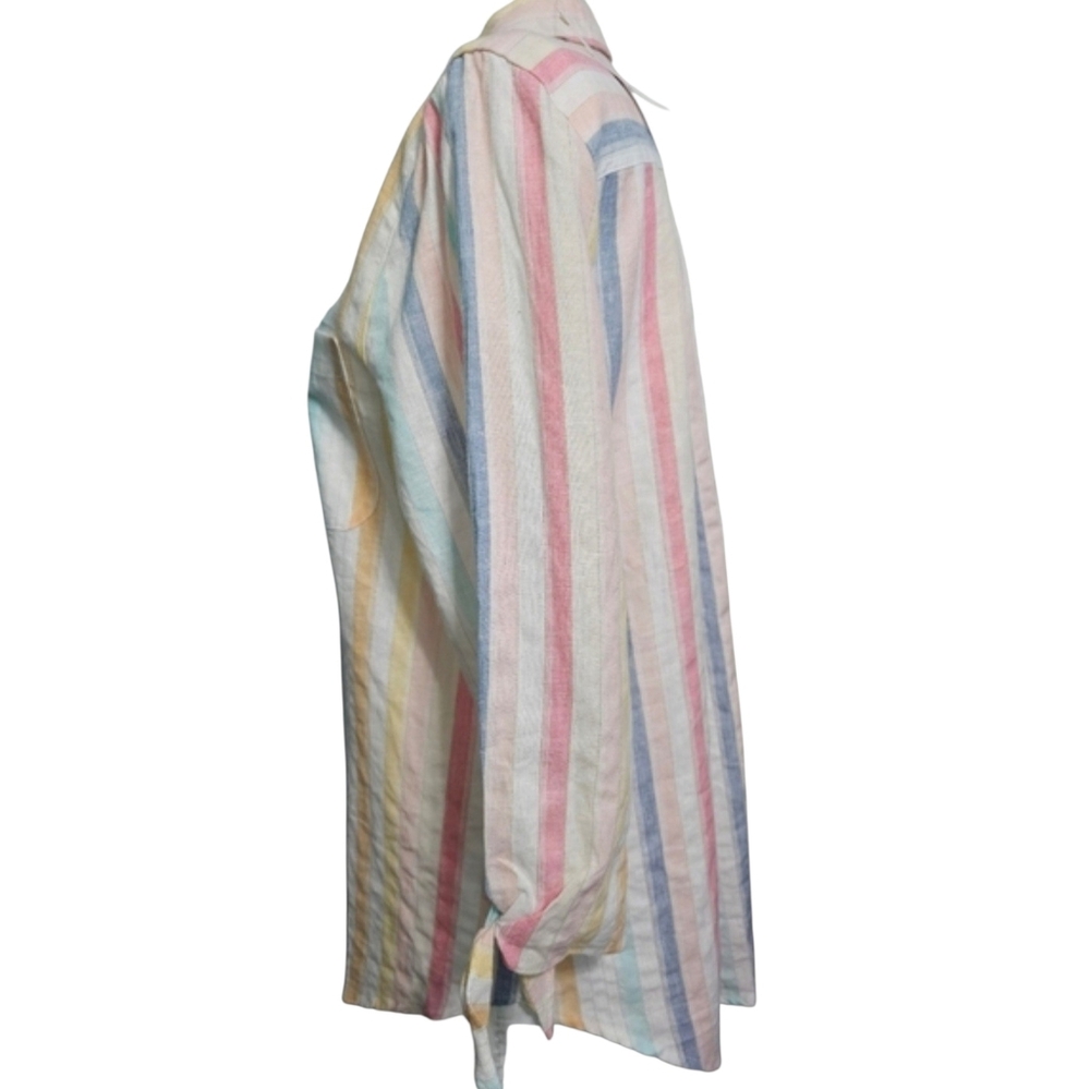 Chico's Linen Blend Women's 3/4 Sleeves Summer Rainbow Stripes Shirt Sz 1 (M) - Picture 3 of 6